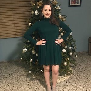 Dark Green Long Sleeve Turtleneck Dress